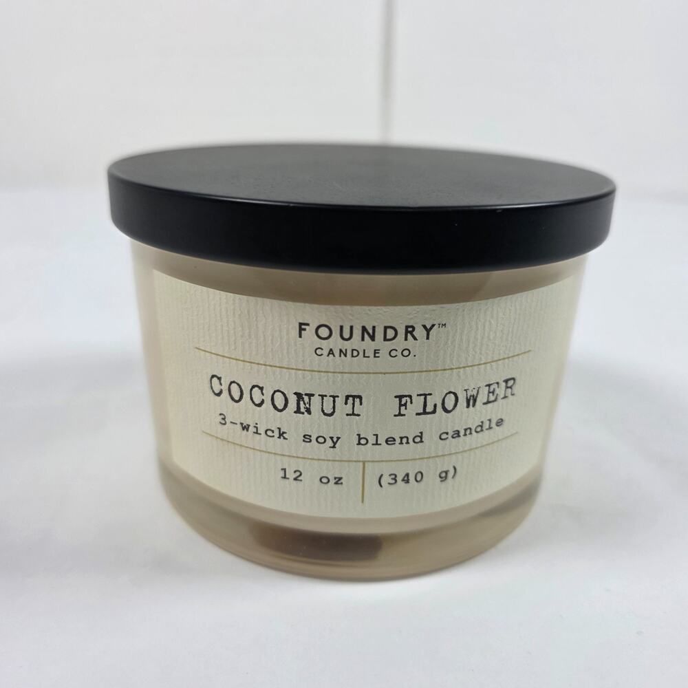 Foundry Candle Co. Coconut Flower 3-wick soy blend candle in a 12 oz jar